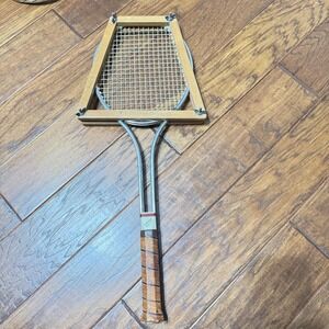 Vintage 70s Tensor Pro-150 Steel Tennis Racquet with Wooden Press Made in Taiwan